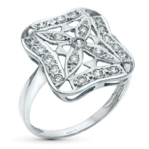 18K SORTIJA ORO BLANCO JUEGO NOVIA CIRCONITAS 17X17 MM CABEZA