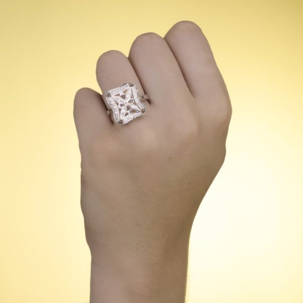 18K SORTIJA ORO BLANCO JUEGO NOVIA CIRCONITAS 17X17 MM CABEZA - Imagen 2