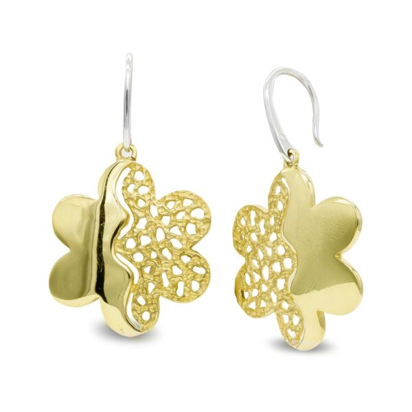 18K PENDIENTES ORO BICOLOR LARGOS FLOR