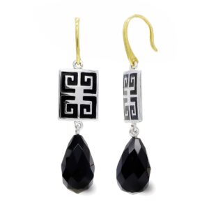 18K PENDIENTES ORO BICOLOR ONIX PERA
