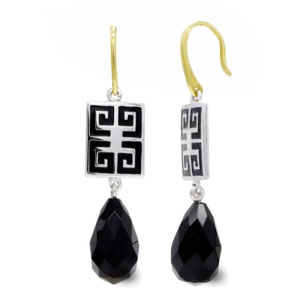 18K PENDIENTES ORO BICOLOR ONIX PERA