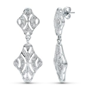 18K PENDIENTES ORO BLANCO DOBLE CUERPO JUEGO NOVIA CIRCONITAS 40X15 MM PRESION