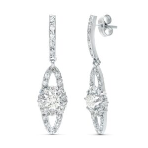18K PENDIENTES ORO BLANCO JUEGO NOVIA CIRCONITAS 35X9 MM PRESION