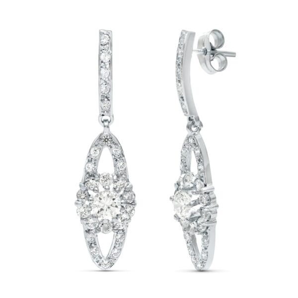 18K PENDIENTES ORO BLANCO JUEGO NOVIA CIRCONITAS 35X9 MM PRESION