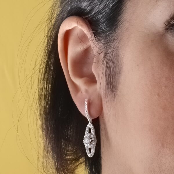18K PENDIENTES ORO BLANCO JUEGO NOVIA CIRCONITAS 35X9 MM PRESION - Imagen 2