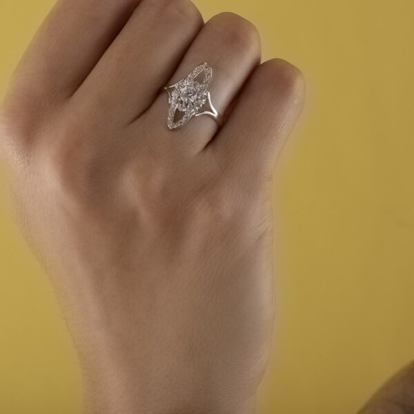 18K SORTIJA ORO BLANCO JUEGO NOVIA 20X9 MM CIRCONITAS - Imagen 3