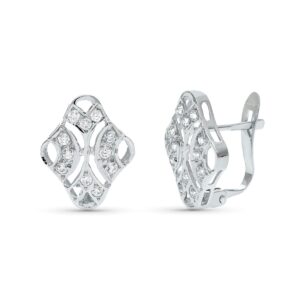 18K PENDIENTES ORO BLANCO JUEGO NOVIA CIRCONITAS 15X10 MM CIERRE CATALAN