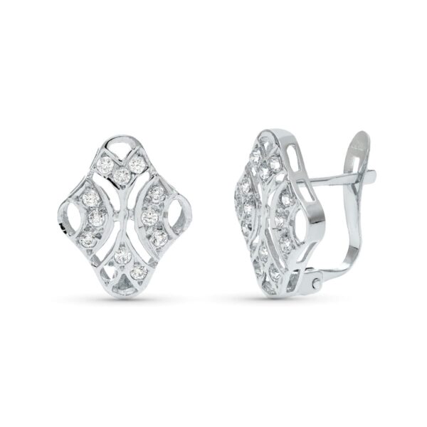 18K PENDIENTES ORO BLANCO JUEGO NOVIA CIRCONITAS 15X10 MM CIERRE CATALAN