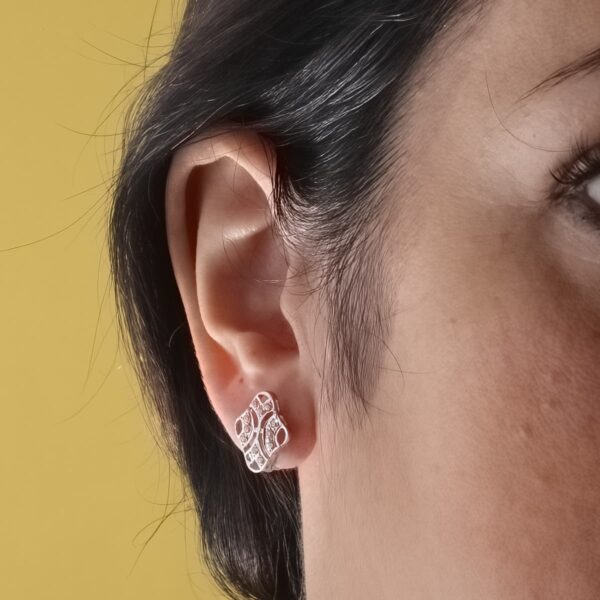 18K PENDIENTES ORO BLANCO JUEGO NOVIA CIRCONITAS 15X10 MM CIERRE CATALAN - Imagen 2