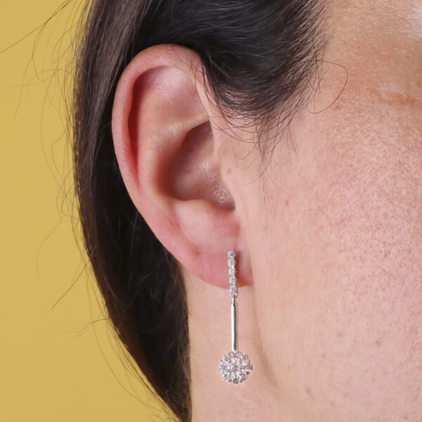 18K PENDIENTES DOS CUERPOS JUEGO DE NOVIAS CIRCONITAS 33X6 MM PRESION - Imagen 2