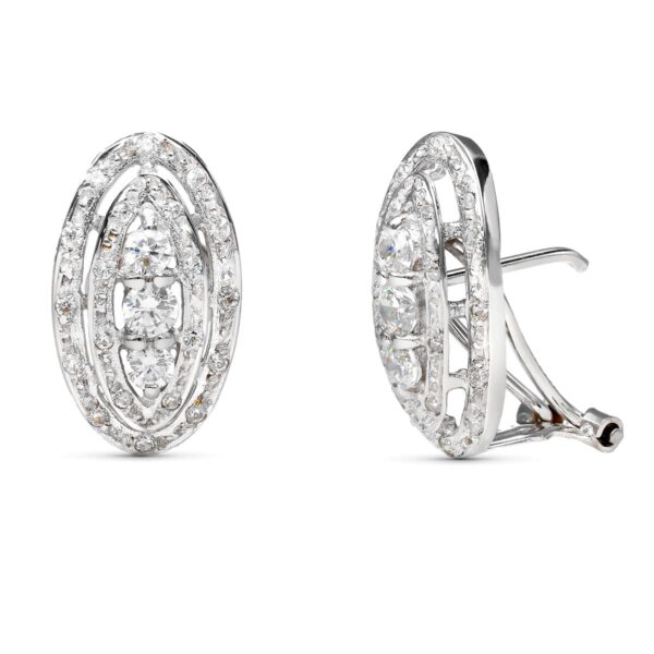 18K PENDIENTES ORO BLANCO JUEGO NOVIA CIRCONITAS CIERRE OMEGA 18X10 MM OMEGA