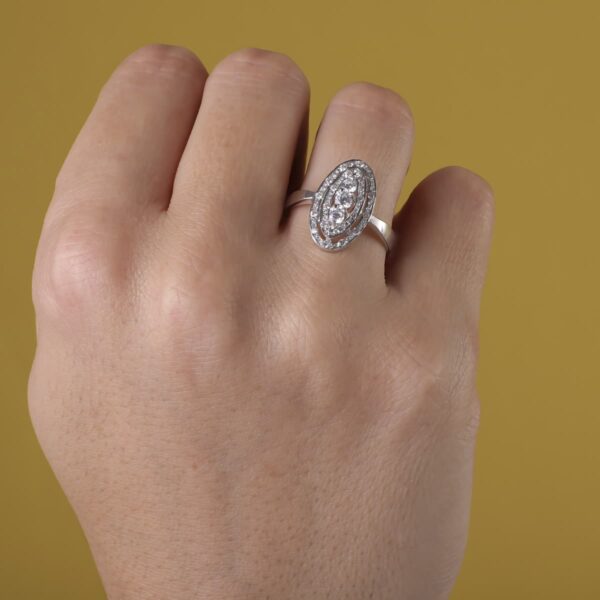 18K SORTIJA ORO BLANCO JUEGO NOVIA CIRCONITAS MOTIVO 18X10 MM - Imagen 3