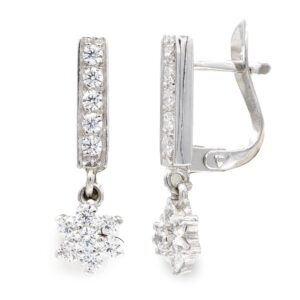 18K PENDIENTES ORO BLANCO LARGOS CIRCONITAS