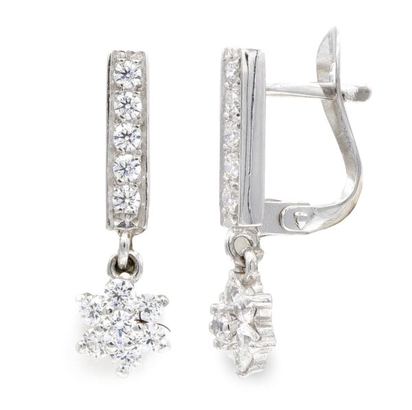 18K PENDIENTES ORO BLANCO LARGOS CIRCONITAS