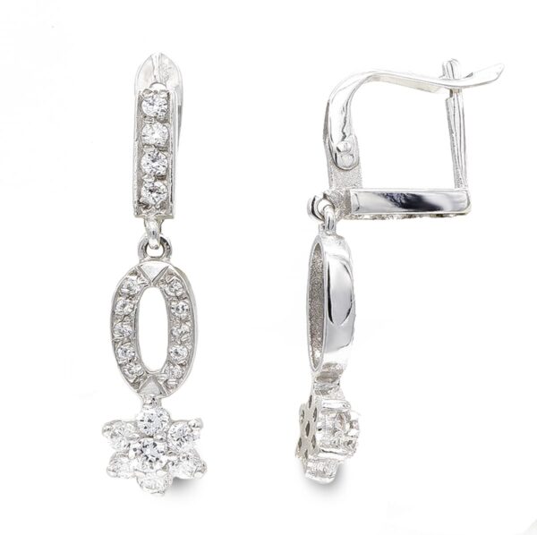 18K PENDIENTES ORO BLANCO LARGOS Y CIRCONITAS