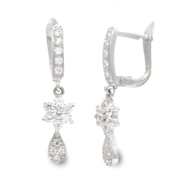 18K PENDIENTES ORO BLANCO LARGOS Y CIRCONITAS 25X5 MM