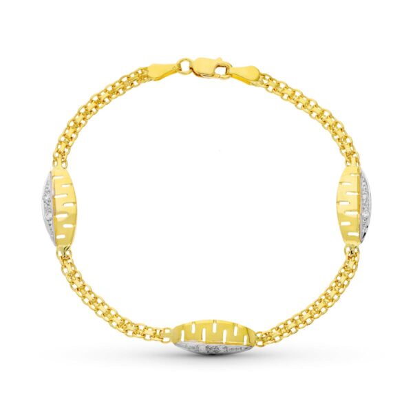 18K PULSERA ORO BICOLOR CIRCONITAS 17.5 CM