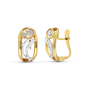 18K PENDIENTES ORO AMARILLO CIRCONITA Y DELFIN 15X8 MM