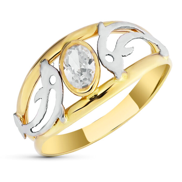 18K SORTIJA BICOLOR CIRCONITA Y DELFIN