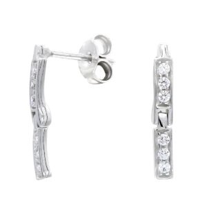 18K PENDIENTES ORO BLANCO LARGO Y CIRCONITAS