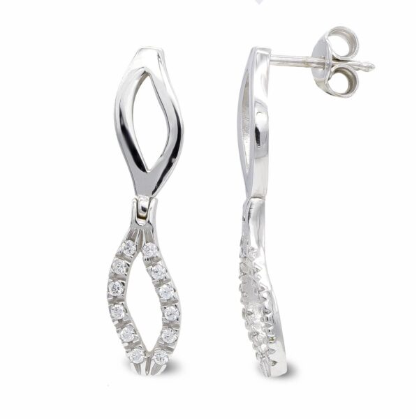 18K PENDIENTES ORO BLANCO LARGOS Y CIRCONITAS