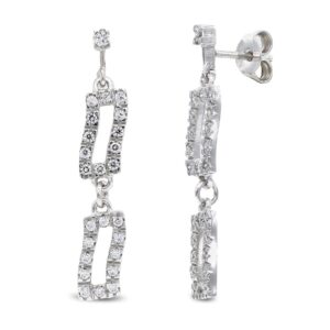 18K PENDIENTES ORO BLANCO LARGOS Y CIRCONITAS