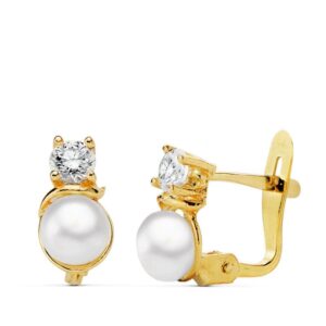 18K PENDIENTES PERLA Y CIRCONITA 8X4 MM