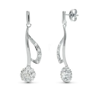 18K PENDIENTES ORO BLANCO JUEGO NOVIA LARGOS CUAJO 35X11 MM PRESION
