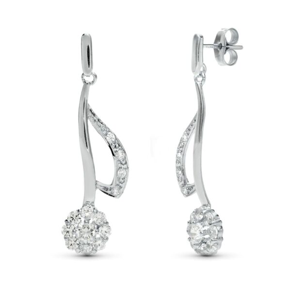 18K PENDIENTES ORO BLANCO JUEGO NOVIA LARGOS CUAJO 35X11 MM PRESION