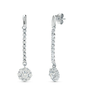 18K PENDIENTES ORO BLANCO JUEGO NOVIA PIÑA CIRCONITAS 38X7 MM PRESION