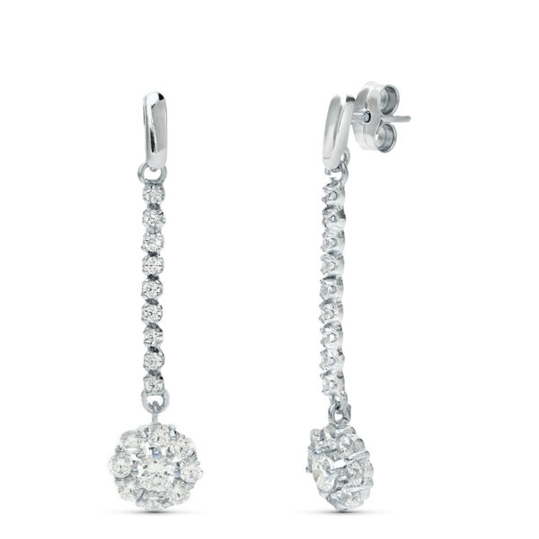 18K PENDIENTES ORO BLANCO JUEGO NOVIA PIÑA CIRCONITAS 38X7 MM PRESION