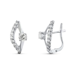 18K PENDIENTES ORO BLANCO JUEGO NOVIA CIRCONITAS 15X8 MM CIERRE CATALAN