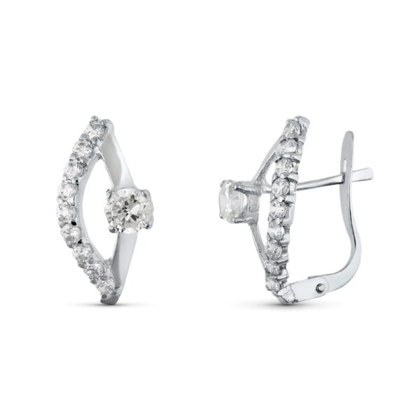18K PENDIENTES ORO BLANCO JUEGO NOVIA CIRCONITAS 15X8 MM CIERRE CATALAN