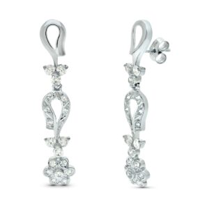 18K PENDIENTES ORO BLANCO JUEGO NOVIA ARTICULADO CIRCONITAS 42X7 MM PRESION