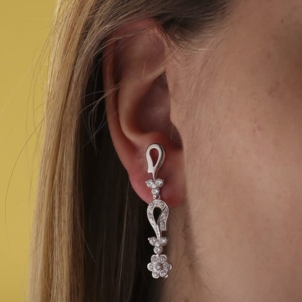 18K PENDIENTES ORO BLANCO JUEGO NOVIA ARTICULADO CIRCONITAS 42X7 MM PRESION - Imagen 2