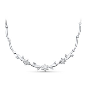 18K GARGANTILLA ORO BLANCO JUEGO NOVIA FLORES CIRCONITAS 45CM CIERRE MOSQUETON