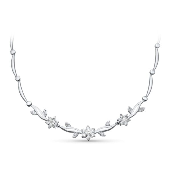 18K GARGANTILLA ORO BLANCO JUEGO NOVIA FLORES CIRCONITAS 45CM CIERRE MOSQUETON