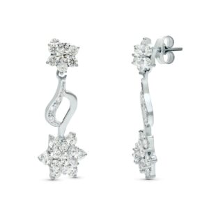 18K PENDIENTES ORO BLANCO JUEGO NOVIA PIÑA CIRCONITAS 30X11 MM PRESION