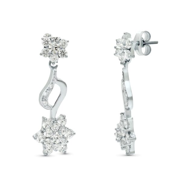 18K PENDIENTES ORO BLANCO JUEGO NOVIA PIÑA CIRCONITAS 30X11 MM PRESION