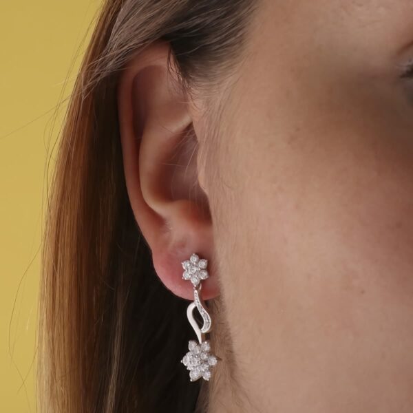 18K PENDIENTES ORO BLANCO JUEGO NOVIA PIÑA CIRCONITAS 30X11 MM PRESION - Imagen 2