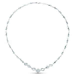 18K GARGANTILLA ORO BLANCO JUEGO NOVIA CENTRO PIÑA CIRCONITAS 45 CM MOSQUETON