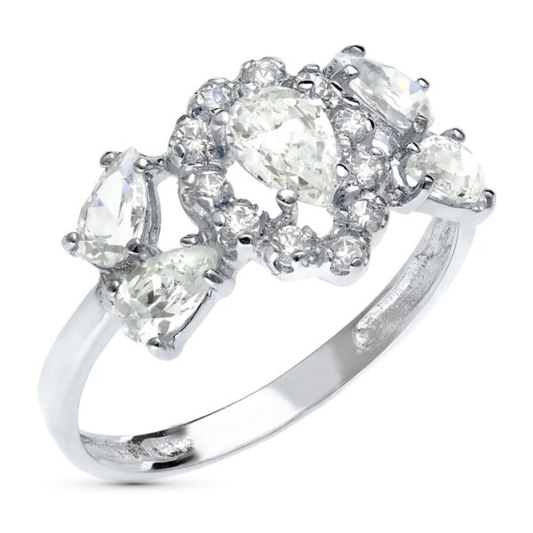 18K SORTIJA ORO BLANCO JUEGO NOVIA CIRCONITA PERA ANCHO TOTAL 11 MM - Imagen 2