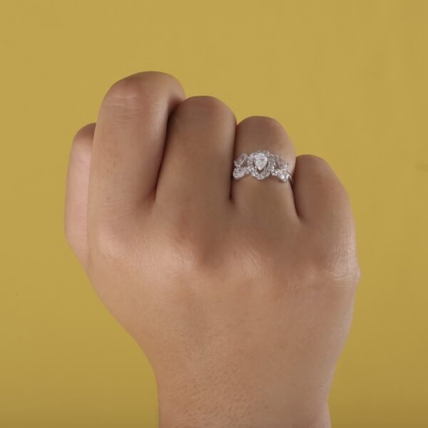 18K SORTIJA ORO BLANCO JUEGO NOVIA CIRCONITA PERA ANCHO TOTAL 11 MM - Imagen 3