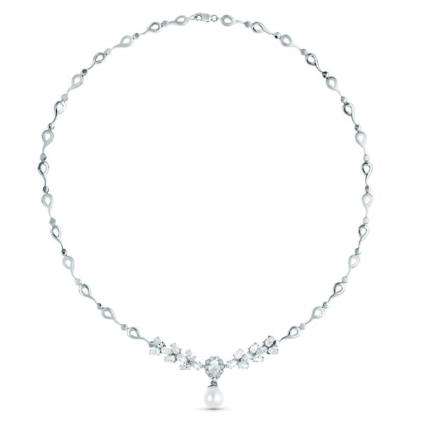 18K GARGANTILLA ORO BLANCO PERLA CULTIVADA 10 MM LONGITUD 45 CM CIERRE MOSQUETON