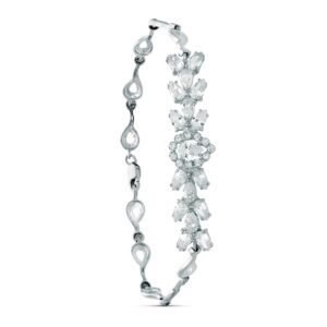 18K PULSERA ORO BLANCO JUEGO NOVIA CIRCONITAS 18.50 CM CIERRE MOSQUETON