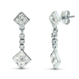 18K PENDIENTES ORO BLANCO DOBLE CUERPO JUEGO NOVIA CIRCONITAS 23X8 MM PRESION