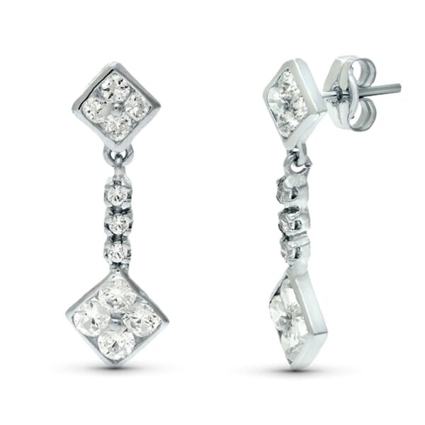 18K PENDIENTES ORO BLANCO DOBLE CUERPO JUEGO NOVIA CIRCONITAS 23X8 MM PRESION