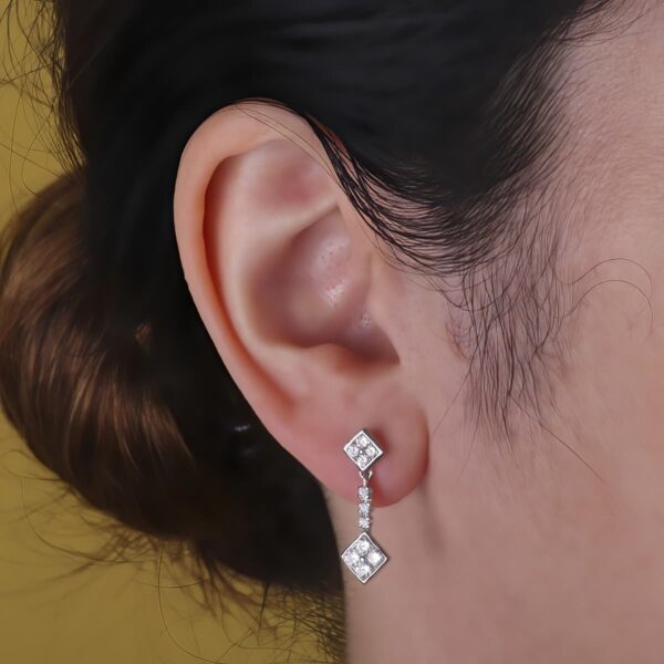 18K PENDIENTES ORO BLANCO DOBLE CUERPO JUEGO NOVIA CIRCONITAS 23X8 MM PRESION - Imagen 2