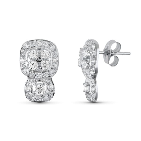 18K PENDIENTES ORO BLANCO JUEGO NOVIA CIRCONITAS 15X9 MM CIERRE PRESION