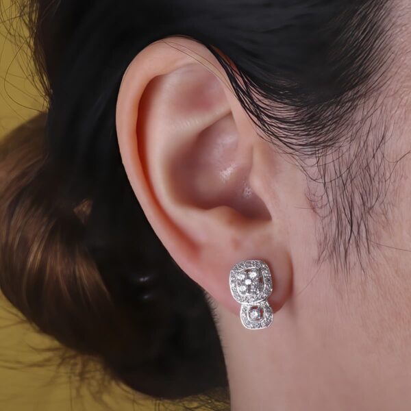 18K PENDIENTES ORO BLANCO JUEGO NOVIA CIRCONITAS 15X9 MM CIERRE PRESION - Imagen 2